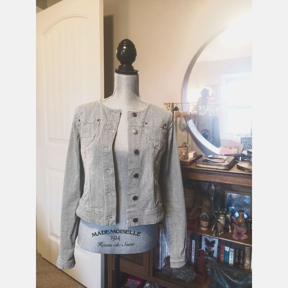 🌼Noa Noa🌼 - Railroad stripe denim jacket / size M / navy blue & white - Picture 1 of 7